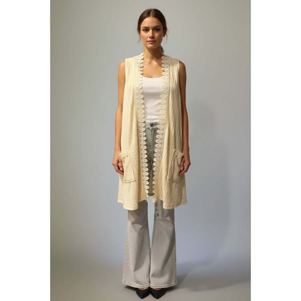 Origami Ivory Sweater Vest with Pockets Small/Medium